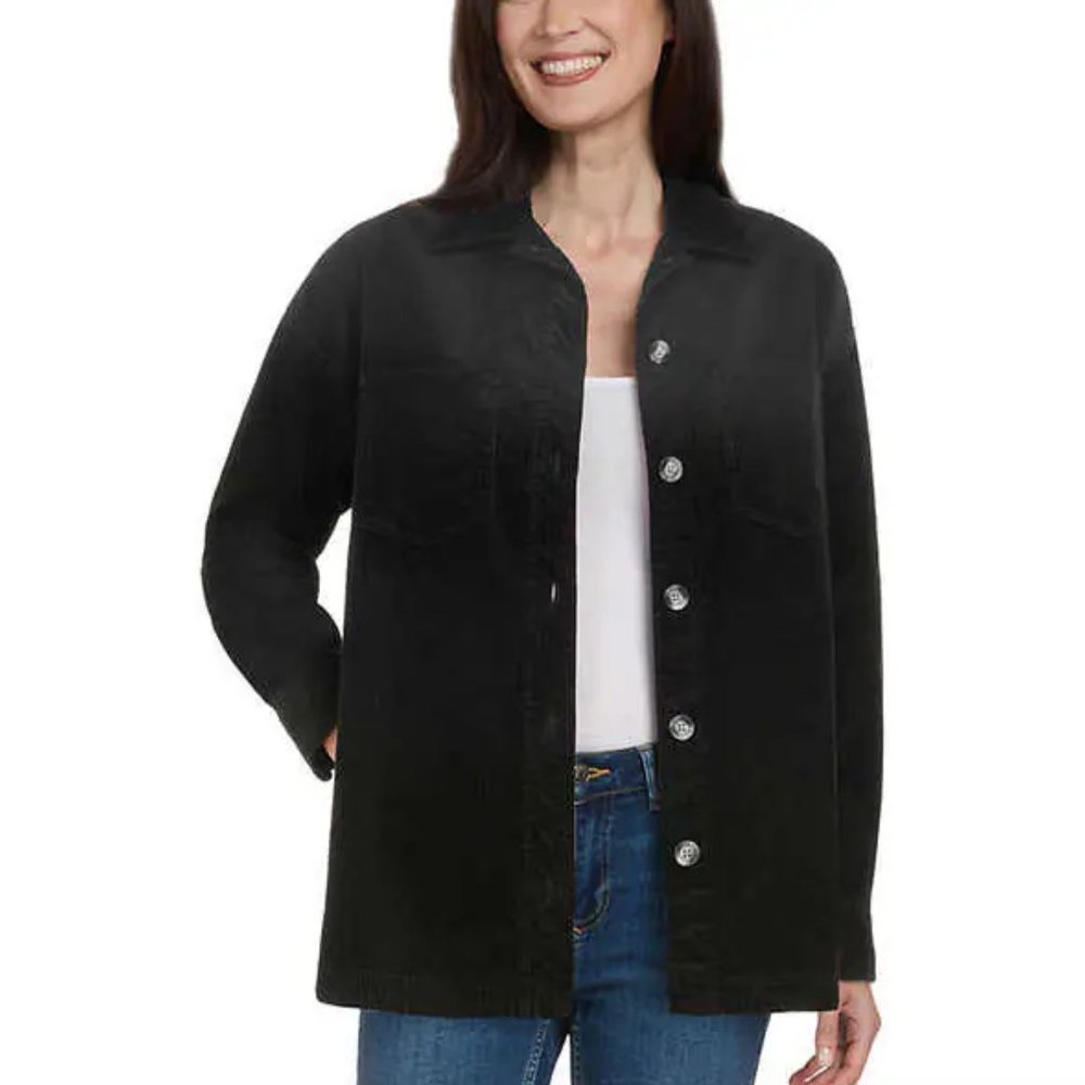 NWoT Matty M Womens Knit Corduroy Shirt Jacket Black Size M $90 1A043